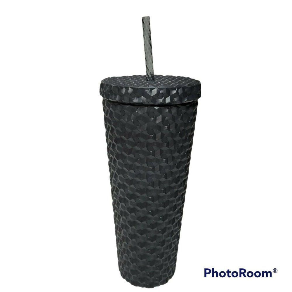 Walmart Textured‎ Tumbler Cup Reusable 26 oz Matte Black Screw Top Lid w/Straw